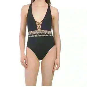 Sunshine 79 One Piece Black Bathing Suit. Size 12. NWT